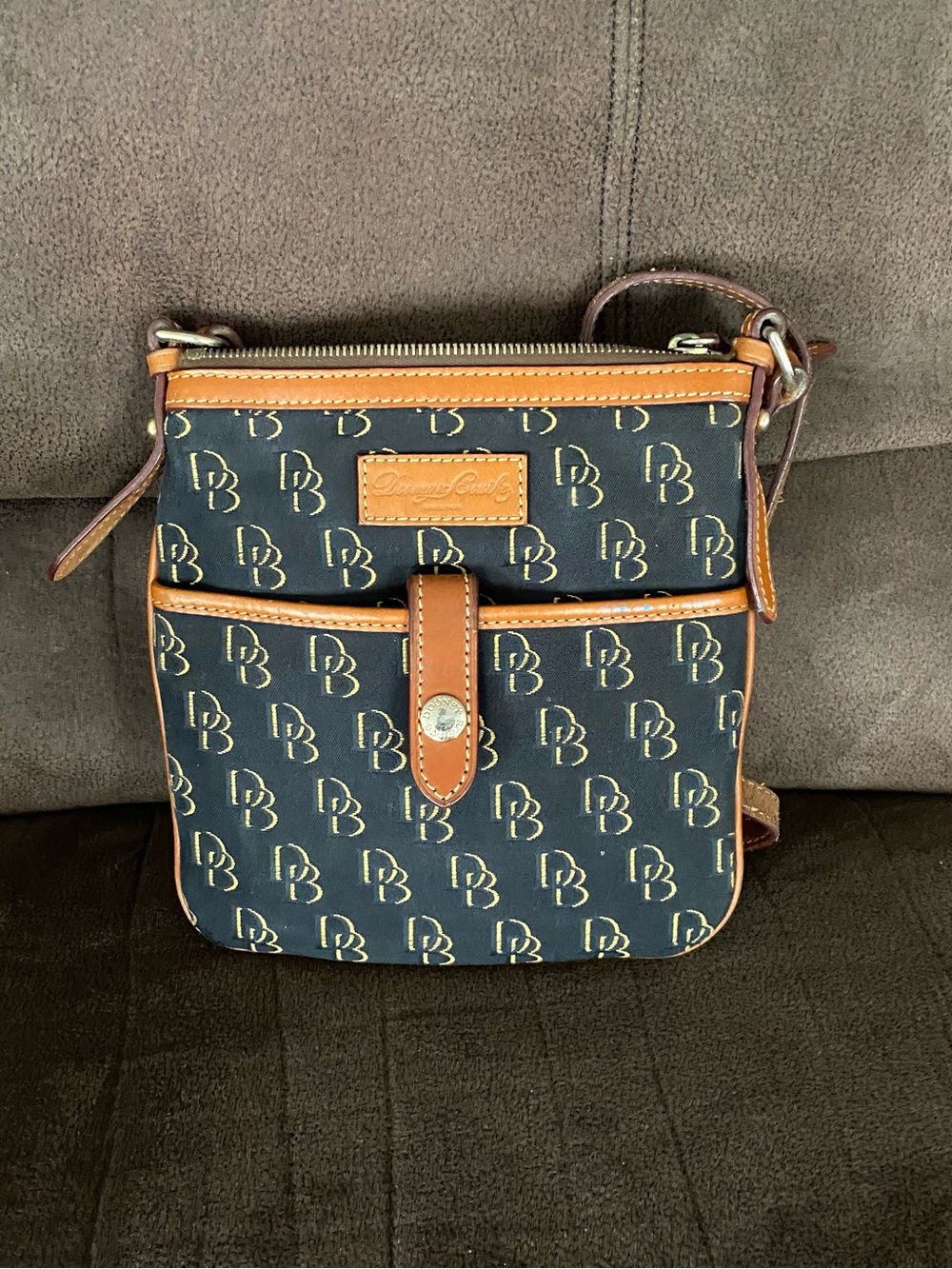 Dooney & Bourke Navy and Brown Signature Crossbody Messenger
